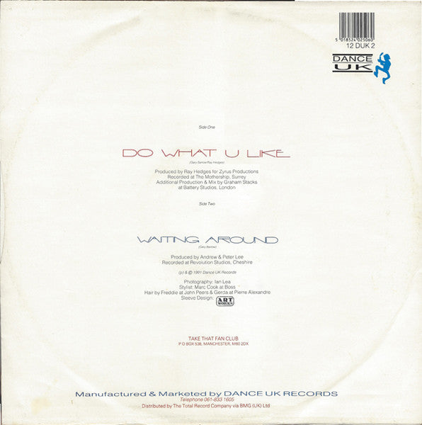 Image of Back Cover of 12" - VG/G+ - TAKE THAT, Do What U Like (Dance UK; 12 DUK 2, UK 1991, Picture Sleeve), Light marks, edge and ring wear.,  - 4316225C