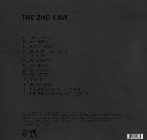 Image of Back Cover of 3614092C: 2xLP - MUSE, The 2nd Law (Warner Bros; 256456877, UK 2012, Thermal Reactive Box Set , 2 Inners , 3 Prints, With CD and DVD)   VG+/VG+