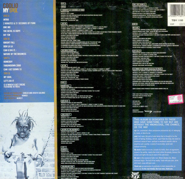 Image of Back Cover of 2xLP - G+/VG - COOLIO, My Soul (Tommy Boy Music Ltd.; TBV 1180, UK 1997), Light hairlines. Heavy edgewear. ,  - 4226347E