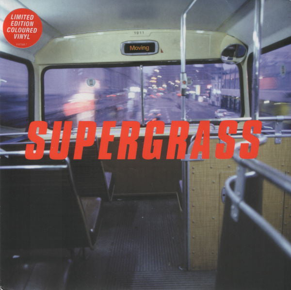Image of Front Cover of 7" - VG/VG+ - SUPERGRASS, Moving (Parlophone; R 6524, UK 1999, Hype Stickered Sleeve, Blue Vinyl), Top left ring wear/crease.,  - 3916253C