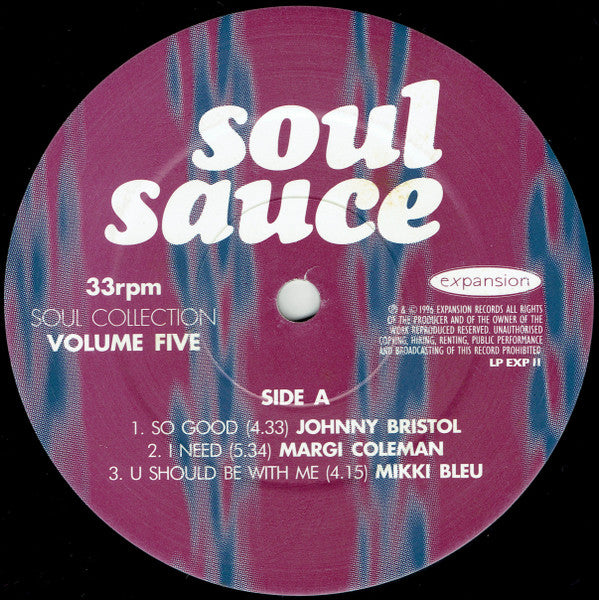 Image of Label Cover of 0446331S: LP - VARIOUS, Soul Sauce - Soul Collection Volume Five (; LPEXP 11, UK 1996, Picture Sleeve) Light creasing on sleeve and small sticker residue.  VG/EX