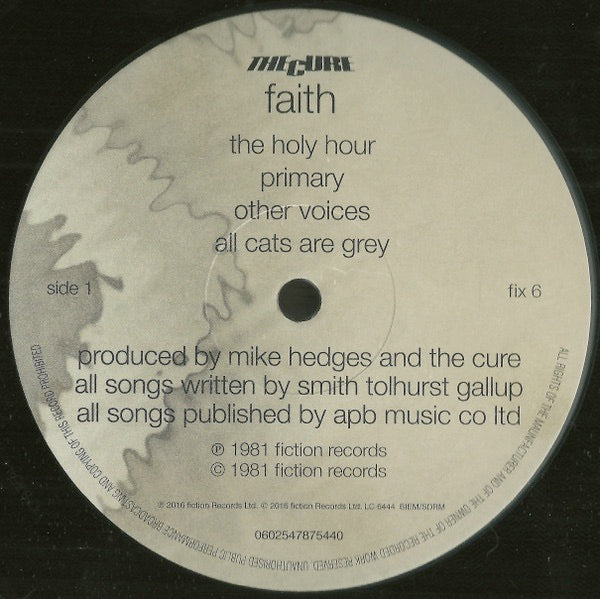 Image of Label Cover of LP - VG/G+ - THE CURE, Faith (Fiction; 0602547875440, Europe 2016 Reissue, Inner, 180 Gram Vinyl), Light scratches & hairliens, corner creases,  - 3446009S