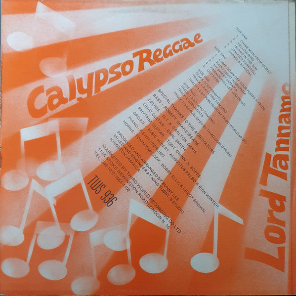 Image of Back Cover of LP - VG/VG - LORD TANAMO, Calypso Reggae (Third World; TWS 936, UK 1978, Laminated Front Sleeve), Light marks only, plays VG+. Sleeve is neatly taped on the opening, still looks great.,  - 3716034C