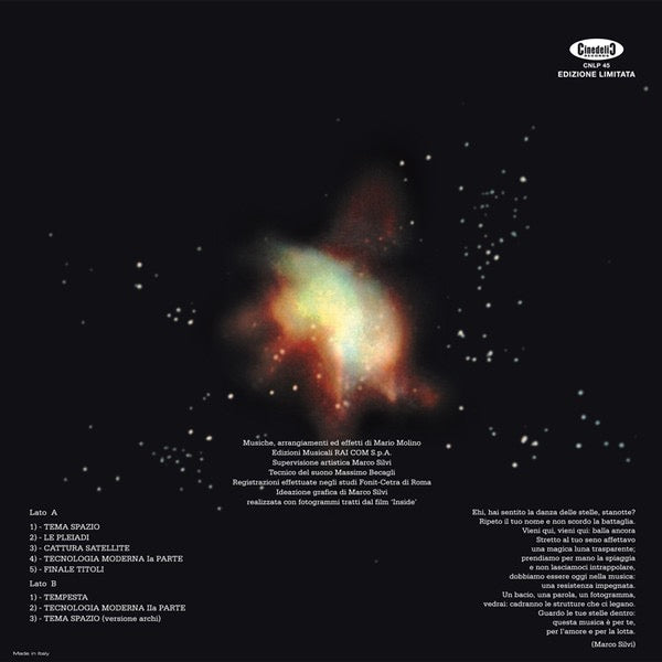 Image of Back Cover of LP - EX/VG+ - MARIO MOLINO, Inside (Cinedelic Records; CNLP45, Italy 2016), Still In Opened Shrinkwrap With Hype Sticker,  - 3116036C
