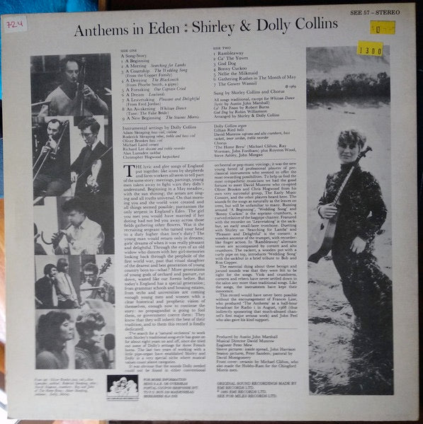 Image of Back Cover of 3624095E: LP - SHIRLEY COLLINS AND DOLLY COLLINS, Anthems In Eden (See For Miles; SEE57, UK 1985 Reissue) Strong VG  VG/VG