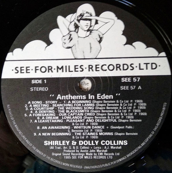 Image of Label Cover of 3624095E: LP - SHIRLEY COLLINS AND DOLLY COLLINS, Anthems In Eden (See For Miles; SEE57, UK 1985 Reissue) Strong VG  VG/VG