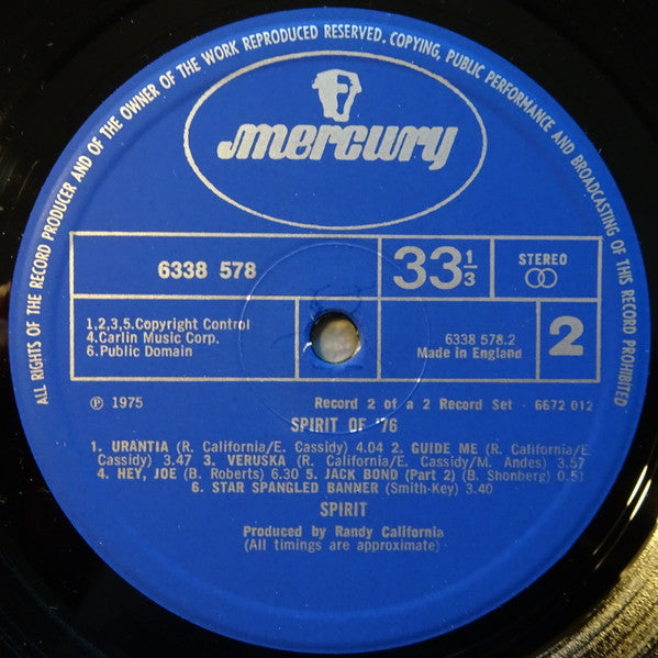 Image of Label of 3624026E: 2xLP - SPIRIT, Spirit Of 76 (Mercury; 6338 577, UK 1970s, Gatefold)   VG/VG+