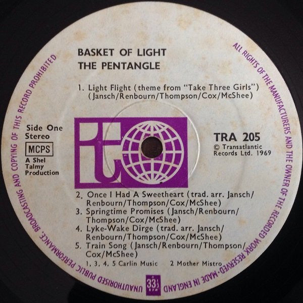 Image of Label Cover of LP - VG/VG - THE PENTANGLE, Basket of Light (Transatlantic White/Purple; TRA205, UK 1969, Gatefold), ,  - 3916344C