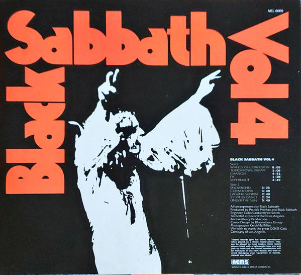 Image of Back Cover of 3324380E: LP - BLACK SABBATH, Vol 4 (NEMS; NEL6005, UK 2007 Reissue, Limited Edition 180g)   VG+/VG+