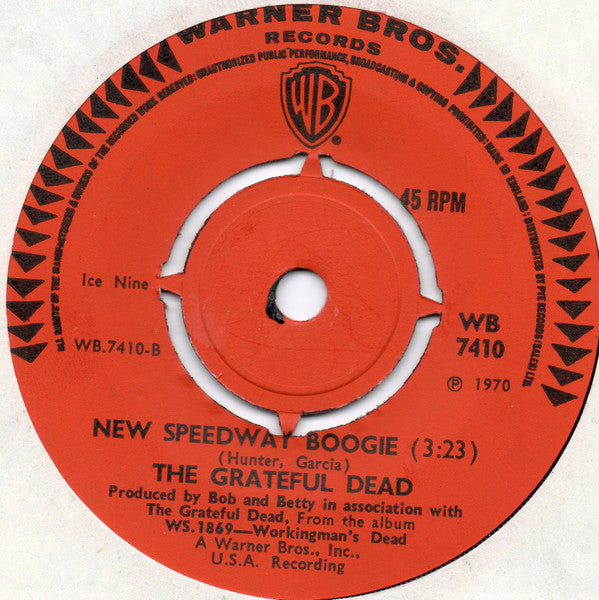 Image of Back Cover of 4624042E: 7" - THE GRATEFUL DEAD, Uncle John's Band / New Speedway Boogie (WB Orange; WB 7410, UK 1970) Very Noisy  /F