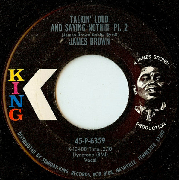 Image of Back Cover of 3954096S: 7" - JAMES BROWN, Talkin' Loud And Saying Nothin' (King Records ; 45-P-6359, US 1970, Plain Sleeve)   /VG