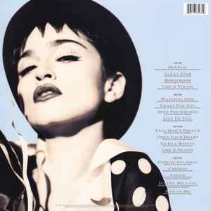Image of Back Cover of 2xLP - NEW/NEW - MADONNA, The Immaculate Collection (Sire; 603497859344, Europe 2018 Reissue, Gatefold, 2 Inners), , The Immaculate Collection is the first of Madonna's greatest hits albums, covering all of her classics released between 1982 and 1990, and also featuring two new tracks for the time, which were Justify My Love and Rescue Me. The album begins with her earliest work (Holiday, Borderline) and matures from there (Papa Don't Preach, Like A Prayer), ending in 1990. - 6056069S