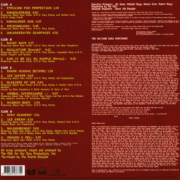 Image of Back Cover of 2xLP - NEW/NEW - RAEKWON, Only Built For Cuban Linx (RCA; MOVLP1291, Europe 2000s Reissue, 180 Gram Vinyl), , "Only Built 4 Cuban Linx..." is the solo debut of American rapper and Wu-Tang Clan member Raekwon. Produced by RZA and starring Ghostface Killah, it features appearances from every other member of the Wu-Tang Clan. It also features an acclaimed guest appearance from rapper Nas, which marked the first collaboration with a non-affiliated artist on a Wu-Tang related album. - 2816