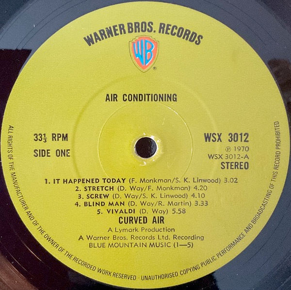 Image of Label Cover of LP - VG/G+ - CURVED AIR, Air Conditioning (WB Green; WSX3012, UK 1970), ,  - 2316091C