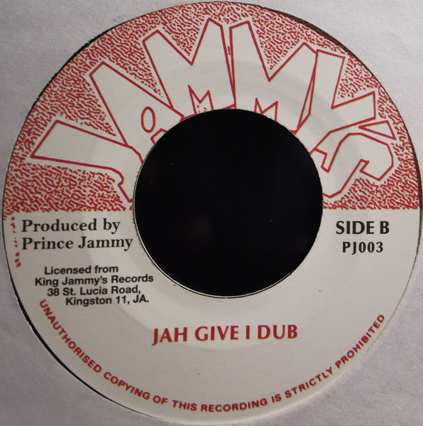 Image of Back Cover of 7" - /VG+ - PRINCE ALLA, Jah Give I Love (Jammy's Records; PJ003, UK 2016, Plain Sleeve), ,  - 3826309E
