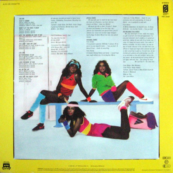 Image of Back Cover of 4924113E: LP - THE JONES GIRLS, Keep It Comin' (Philadelphia International Records; PIR 25487, UK & Europe 1984, Picture Sleeve) Marks on vinyl. Light background noise in places. Wear to edge of sleeve & evidence of previous price sticker.  G+/G