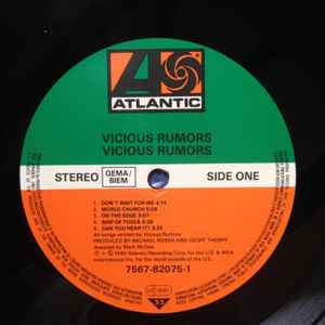 Image of Label Cover of LP - VG/VG - VICIOUS RUMORS, Vicious Rumors (Atlantic; 7567 82075 1, Germany 1990, Inner), Strong VG - light marks only. Light creasing and ring wear. ,  - 2326214E