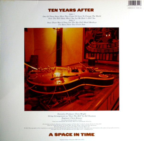 Image of Back Cover of LP - VG+/VG - TEN YEARS AFTER, A Space in Time (Chrysalis; VCHR 1001, Europe 2012 Reissue), NO DVD. Strong VG. Very slightly dished disc, with storage marks from inner. Still in hype stickered shrinkwrap, corner bump.,  - 4226274E
