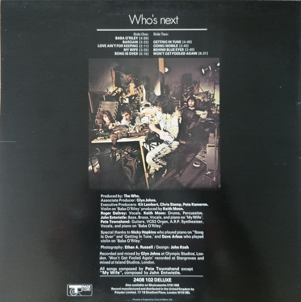 Image of Back Cover of LP - VG+/VG+ - THE WHO, Who's Next (Track; 2408102, UK 1970s Reissue, Limited Edition Stamp On Sleeve, A//4 B//4 Deluxe stamp), ,  - 3526096E