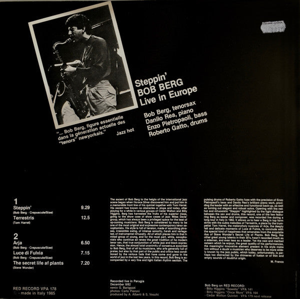 Image of Back Cover of 3224236E: LP - BOB BERG, Steppin' Live In Europe (Red Record; VPA 178, Italy 1985, Picture Sleeve)   VG/VG