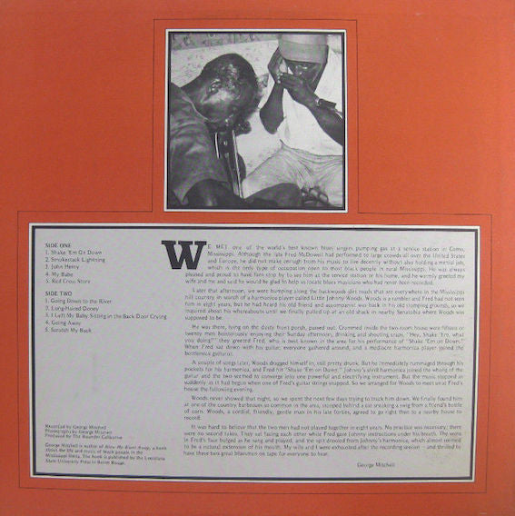 Image of Back Cover of LP - VG/VG - FRED MCDOWELL AND JOHNNY WOODS, Fred McDowell And Johnny Woods (Rounder Records; 2007, US 1976, Textured Pasteback Sleeve), Strong VG, Edge Wear, Cut-out (Corner cut),  - 3826212E