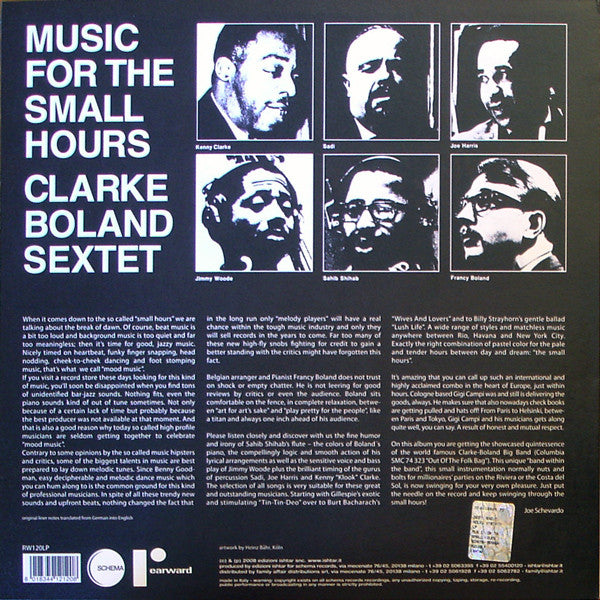 Image of Back Cover of LP - EX/EX - CLARKE BOLAND SEXTETT, Music For The Small Hours (Rearward; RW120LP, Italy 2008 Reissue, Picture Sleeve), ,  - 0526092E
