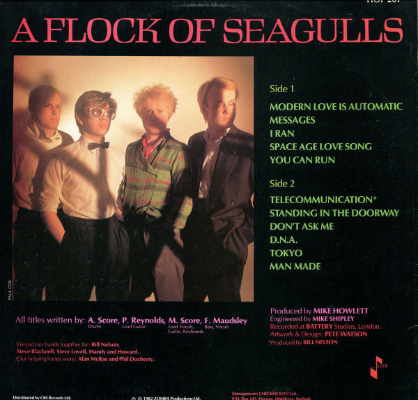 Image of Back Cover of LP - VG/VG - A FLOCK OF SEAGULLS, A Flock Of Seagulls (Jive; HOP 201, UK 1982), Hairlines, edge wear, corner crease,  - 3446166S