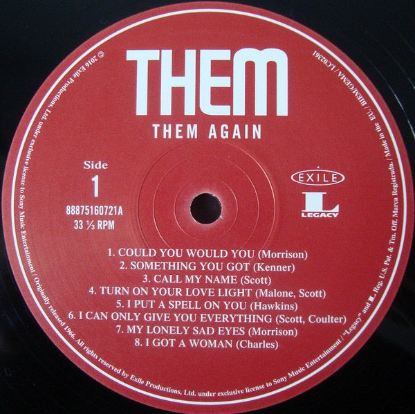 Image of Label Cover of 3544240S: LP - THEM, Them Again (Sony; 888751607217, UK 2016 Reissue, 180 Gram Vinyl, Mono) Still in opened shrinkwrap  VG+/VG+