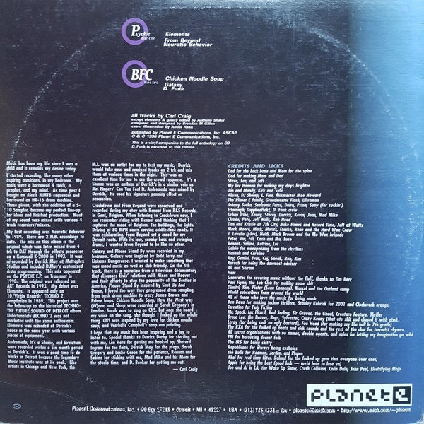 Image of Back Cover of 2x12" - G+/G+ - PSYCHE/BFC, Elements 1989-1990 (Planet E; PEBFC96LP, US 1996), Corner damage and ringwear to sleeve. Discs have light hairlines and some very mild fogging.,  - 4216347C