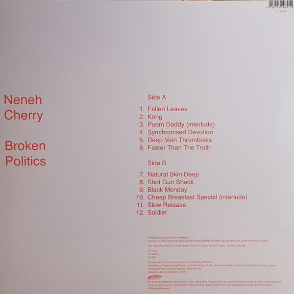 Image of Back Cover of LP - VG/EX - NENEH CHERRY, Broken Politics (Smalltown Supersound ; STS343LP, Europe 2018, Inner), Opened Instore, Still In Stickered Shrinkwrap. Corner bump.,  - 2646100S