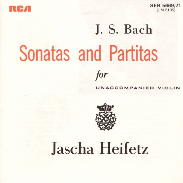 Image of Back Cover of 3524087E: 3xLP - JASCHA HEIFETZ, Heifetz Plays Bach - Unaccompanied Sonatas and Partitas (Complete) (RCA Red Seal; SER 5669/71, UK 1970s, Box Set, Booklet) Box Intact, But a Bity Grubby  VG/VG+