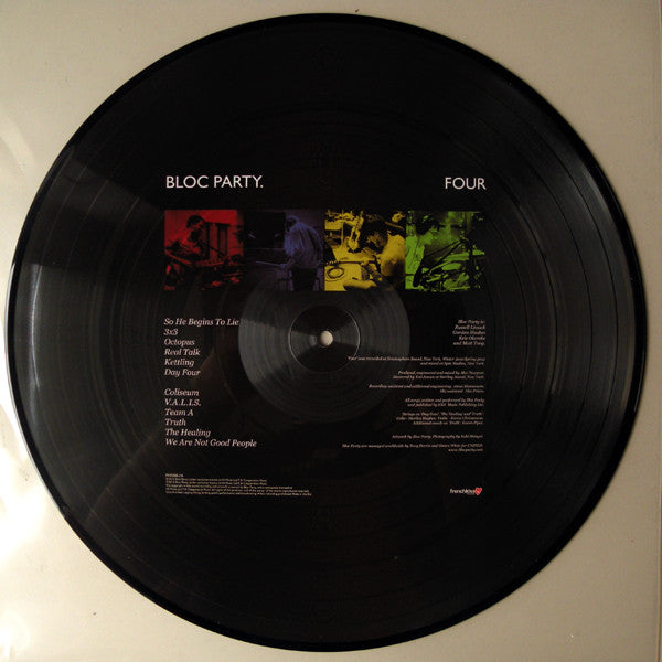 Image of Back Cover of LP - VG+/VG+ - BLOC PARTY, Four (Frenchkiss; FKR060-1A , UK 2012, Clear Plastic Stickered Sleeve, Picture Disc), ,  - 3146249S