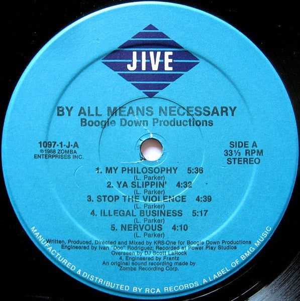 Image of Label Cover of 4845145S: LP - BOOGIE DOWN PRODUCTIONS, By All Means Necessary (Jive (Hauppauge Pressing); 1097-1-J, US 1988, Inner) Still In Opened Shrinkwrap  VG/VG+