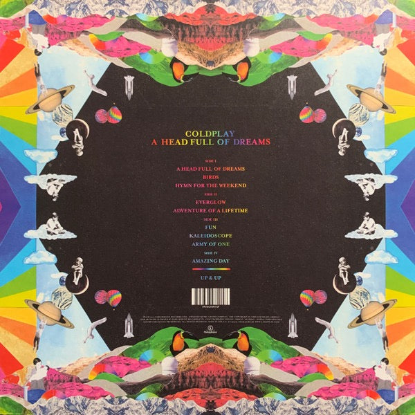 Image of Back Cover of 2xLP - VG+/VG+ - COLDPLAY, A Head Full Of Dreams (Parlophone; 0825646982158, Europe 2015, Die Cut Sleeve, 2 Inners & Insert, 180 Gram Vinyl), ,  - 2726051E
