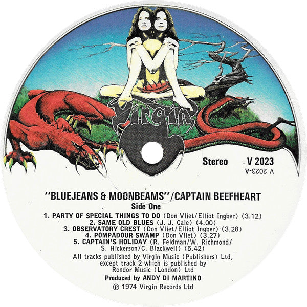 Image of Label Cover of LP - VG/G+ - CAPTAIN BEEFHEART AND THE MAGIC BAND, Bluejeans and Moonbeams (Virgin Coloured Drawing; V2023, UK 1974), Hairlines. ,  - 3116089C