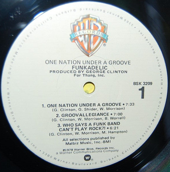Image of Label Cover of LP - VG/G+ - FUNKADELIC, One Nation Under a Groove (Warner Bros. Records; BSK 3209, US 1978, Gatefold, Inner, With 7", Winchester Pressing), Light Marks only, plays VG/VG+,  - 2346196S