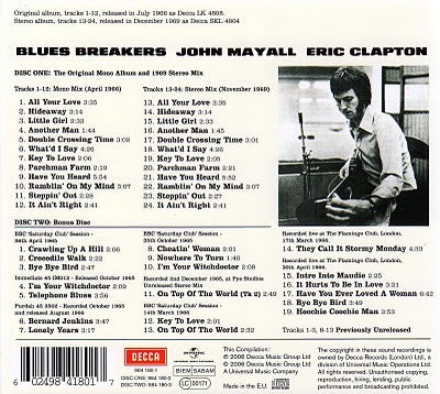 Image of Back Cover of 5215256C: 2xCD - JOHN MAYALL & ERIC CLAPTON, Blues Breakers (4AD; 984 180-1, Europe 2006, Quadruple Digipak, Booklet)   VG+/VG+