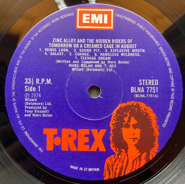 Image of Label Cover of LP - VG/VG - MARC BOLAN AND T. REX, Zinc Alloy and the Hidden Riders of Tomorrow (EMI; BLNA7751, UK 1974, Gatefold, Inner), ,  - 2726190E