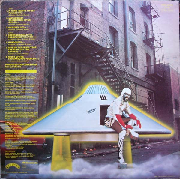 Image of Back Cover of LP - VG/G+ - PARLIAMENT, Mothership Connection (Casablanca; CBC4009, UK 1976, 1st UK Pressing), Many light marks. Edgewear and creases.,  - 3226182E