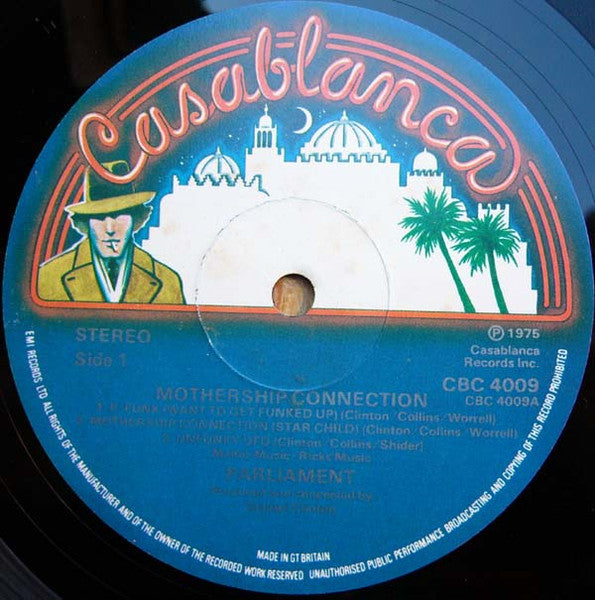 Image of Label Cover of LP - VG/G+ - PARLIAMENT, Mothership Connection (Casablanca; CBC4009, UK 1976, 1st UK Pressing), Many light marks. Edgewear and creases.,  - 3226182E