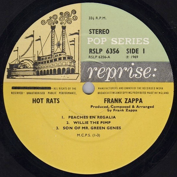 Image of Label Cover of LP - G+/VG - FRANK ZAPPA, Hot Rats (Reprise - Tri Colour Steamboat Labels; RSLP6356, UK 1970, Gatefold, 1st Pressing), Strong VG, Edge And Ring Wear, Sticker Residue On Sleeve,  - 0726230E