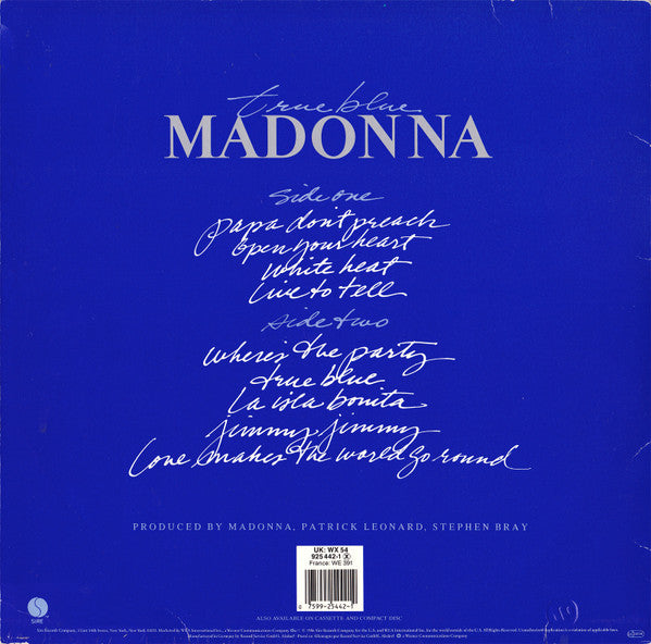 Image of Back Cover of LP - VG/VG - MADONNA, True Blue (Sire; 925 442-1, Europe 1987, Inner, Poster), ,  - 3626021E