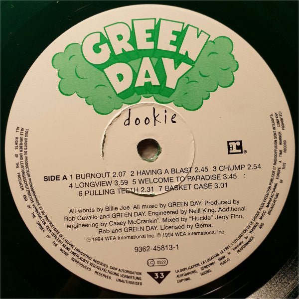 Image of Label Cover of LP - VG/VG - GREEN DAY, Dookie (Reprise; 9362 45813 1, Germany 1994, Stickered Sleeve, Green Vinyl, Limited Edition), A few very light hairlines. Some creases on the back of the sleeve. ,  - 4326120E