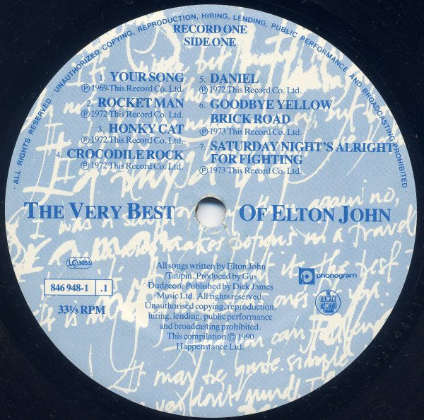 Image of Label Cover of 2xLP - VG/G - ELTON JOHN, The Very Best Of Elton John (The Rocket Record Company ; 846 947-1, UK 1990, Gatefold, 2 Inners), Lots of Marks, Plays OK,  - 2426034E