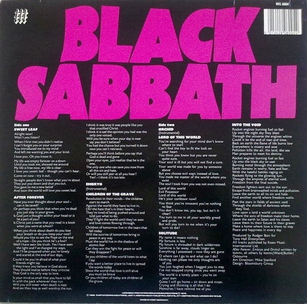 Image of Back Cover of LP - VG/VG+ - BLACK SABBATH, Master Of Reality (NEMS; NEL 6004, UK 1985 Reissue, Barcode), Still partially in shrinkwrap, edge wear on open edge,  - 4246347S