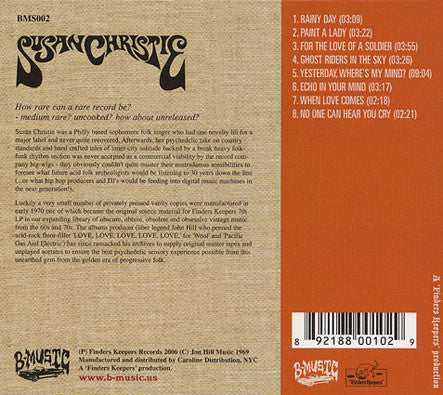 Image of Back Cover of CD - VG+/EX - SUSAN CHRISTIE, Paint A Lady (B-Music; BMS002, US 2006, Slipcase), ,  - 4236024E