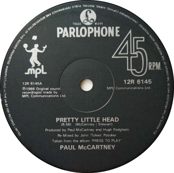 Image of Label Cover of 12" - VG+/VG+ - PAUL MCCARTNEY, Pretty Little Head (Parlophone; 12R 6145, UK 1986, Picture Sleeve), ,  - 2726307E