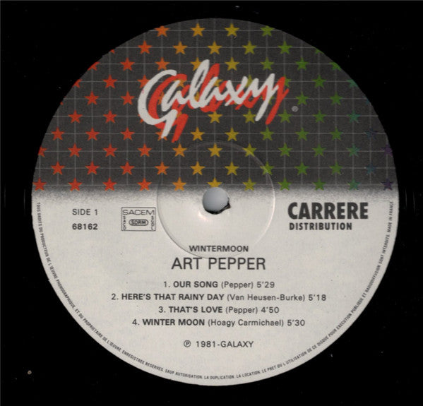 Image of Label Cover of LP - VG/VG - ART PEPPER, Winter Moon (Galaxy; 68.162 , France 1981, Picture Sleeve), ,  - 2226044E