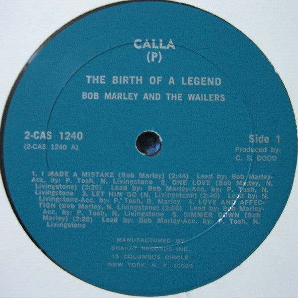 Image of Label Cover of 2xLP - VG+/VG+ - BOB MARLEY & THE WAILERS, The Birth Of A Legend (Calla Records; 2 CAS-1240, US 1976, Turquoise Labels), ,  - 2726213E