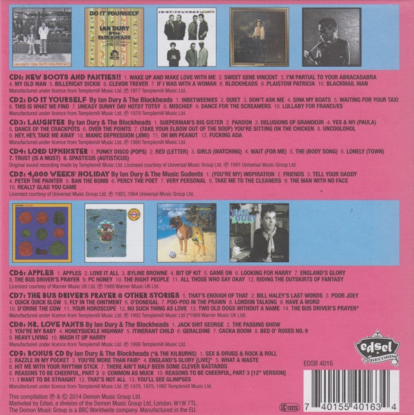 Image of Back Cover of 9xCD - VG+/VG+ - IAN DURY, The Studio Albums Collection (Edsel; EDSB 4016, Europe 2014, Clamshell Box Set, Booklet), ,  - 3216306C